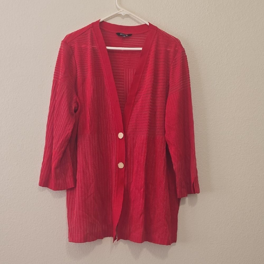Misook Red Button-Up Cardigan 1X